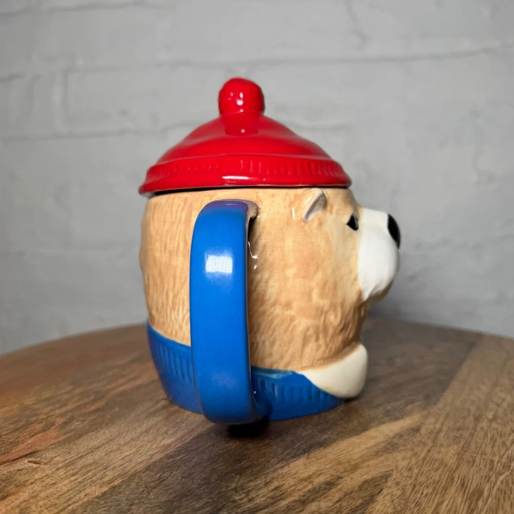 West Elm Rachel Kozlowski Dapper Animal Bear Mug with lid Hand painted